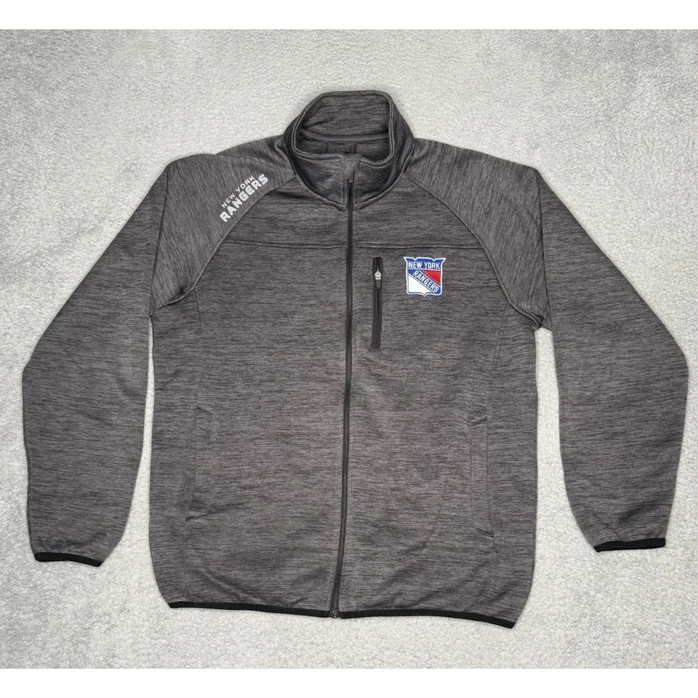 GIII New York Rangers NHL Pro Authentics Sweatshirt Men XL Heather Gray Full Zip